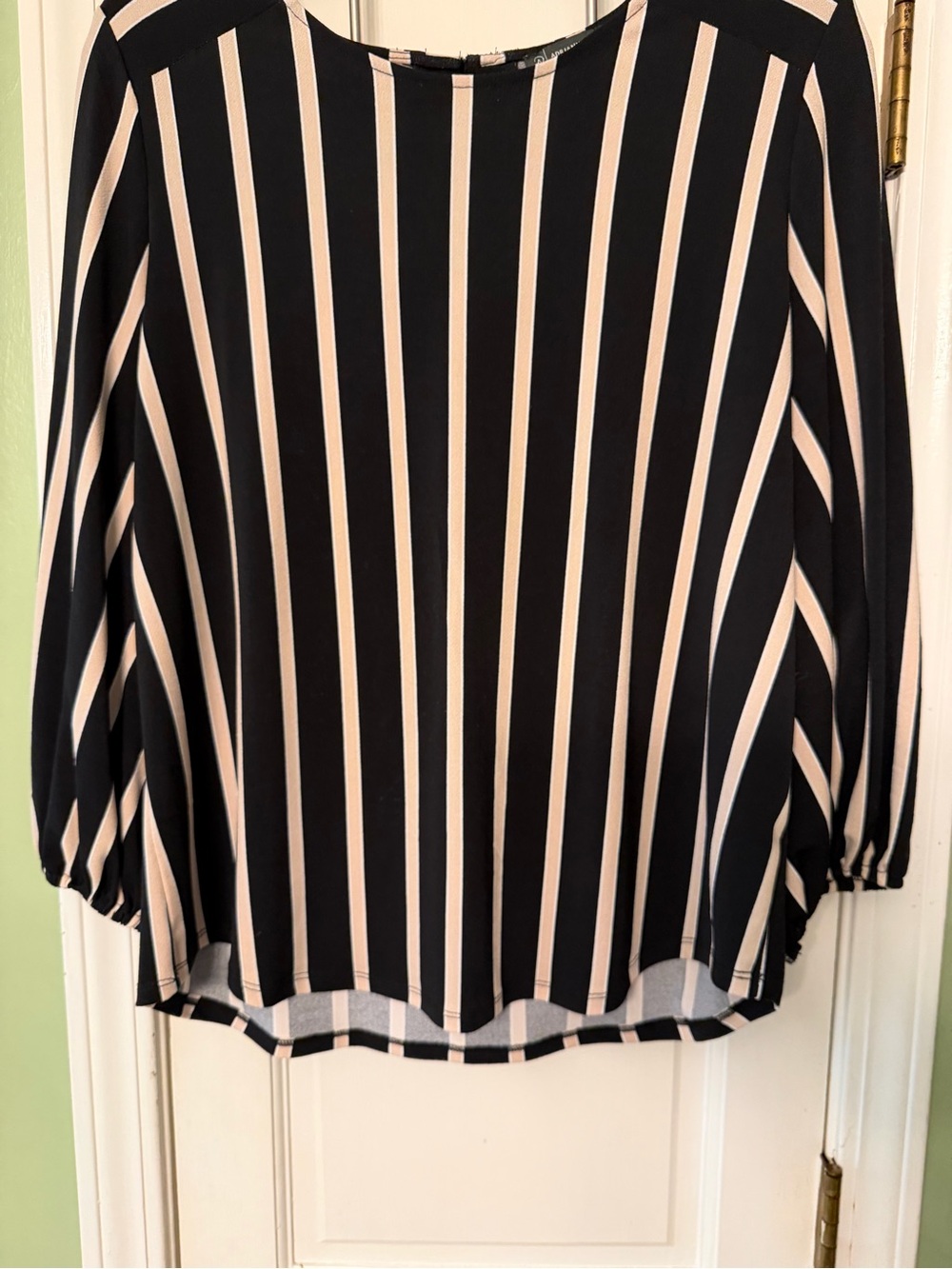 Adrianna Papell Black and Cream Vertical Stripe Long Sleeve Top